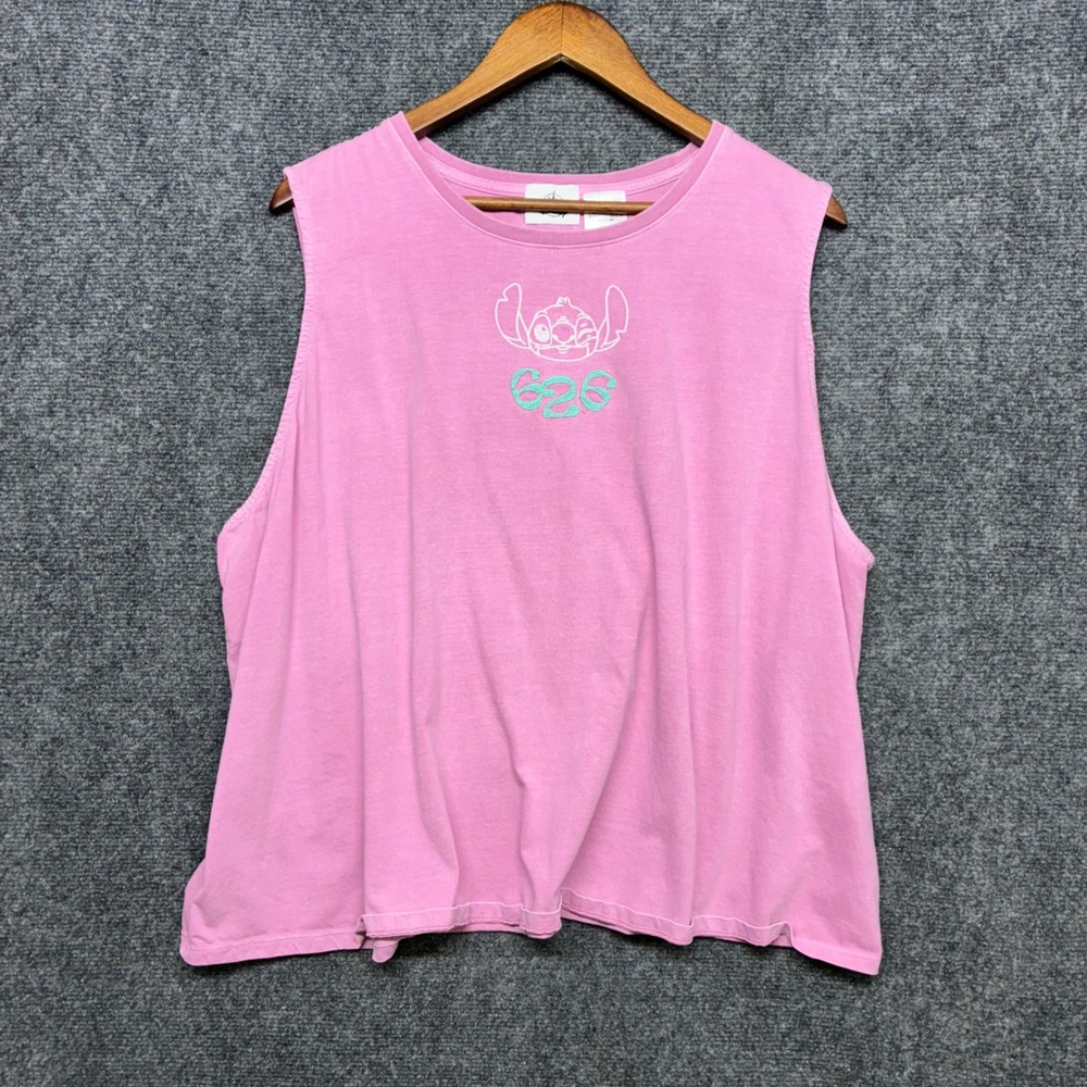 Disney Tank Top 3X Pink Stitch 626 Embroidered Sleeveless Boxy Fit Shirt